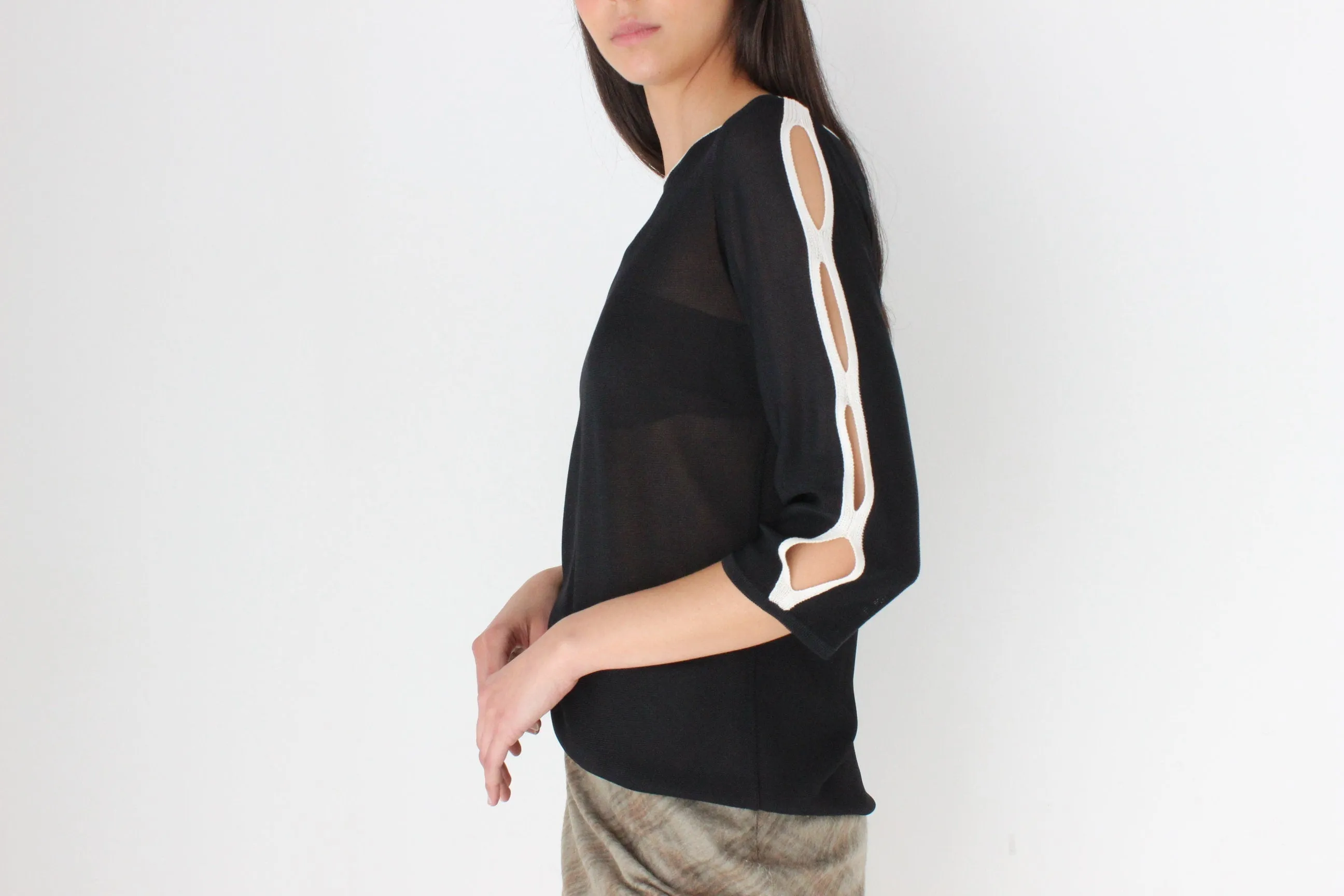 2000s Monochrome Cut Out Knit Top