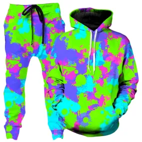 90s Neon Paint Splatter Hoodie and Joggers Combo