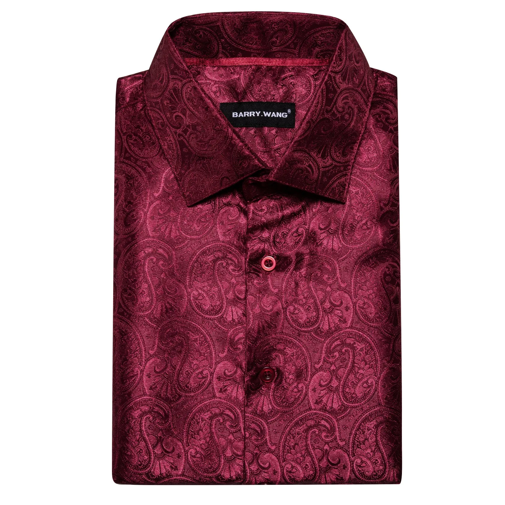 Barry Wang Paisley Print Cothing Dark Red Jacquard Silk Men's Shirt