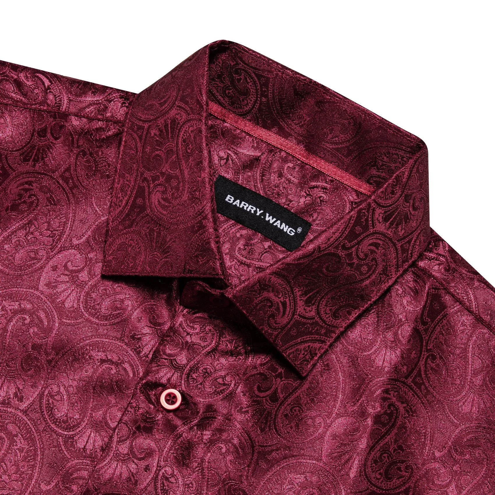 Barry Wang Paisley Print Cothing Dark Red Jacquard Silk Men's Shirt