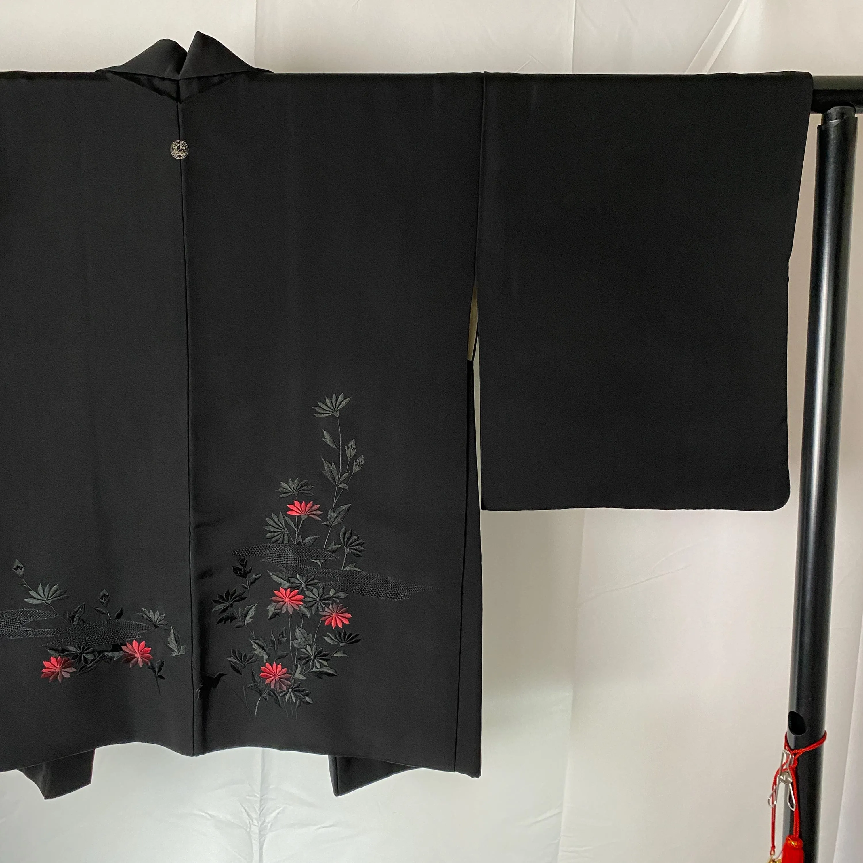 Black Ebaori, Japanese Haori, Pink Flower, Stain, Women's Jacket, Cardigan, Casual Layer, Versatile top, Housewear, Kimono