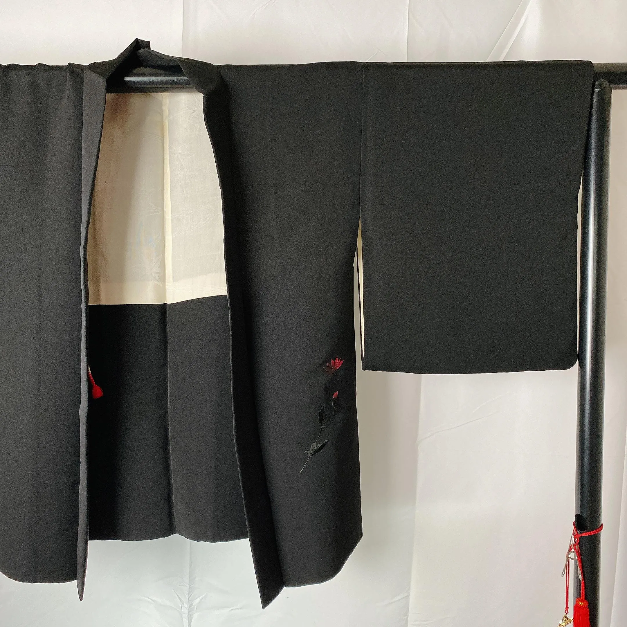 Black Ebaori, Japanese Haori, Pink Flower, Stain, Women's Jacket, Cardigan, Casual Layer, Versatile top, Housewear, Kimono