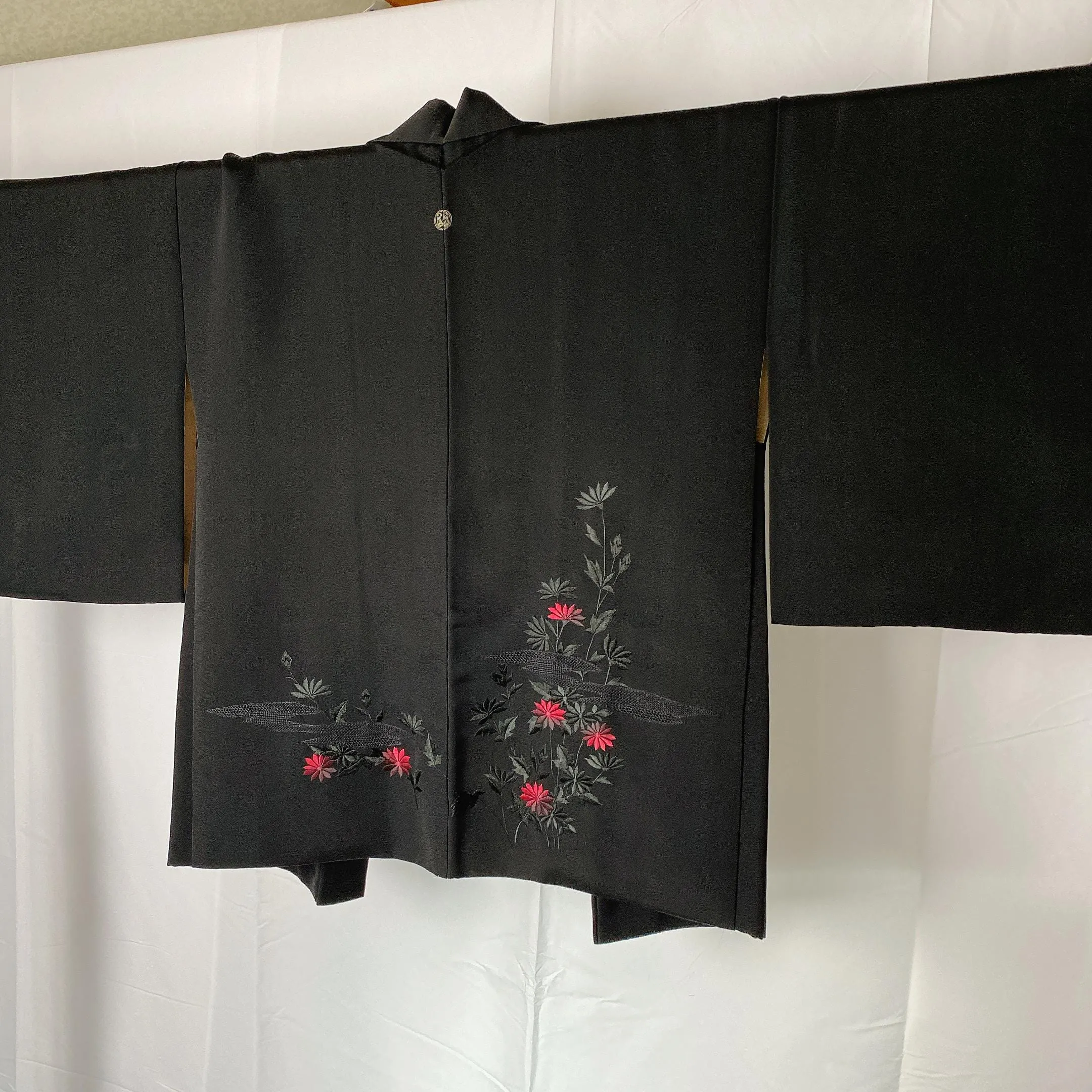 Black Ebaori, Japanese Haori, Pink Flower, Stain, Women's Jacket, Cardigan, Casual Layer, Versatile top, Housewear, Kimono