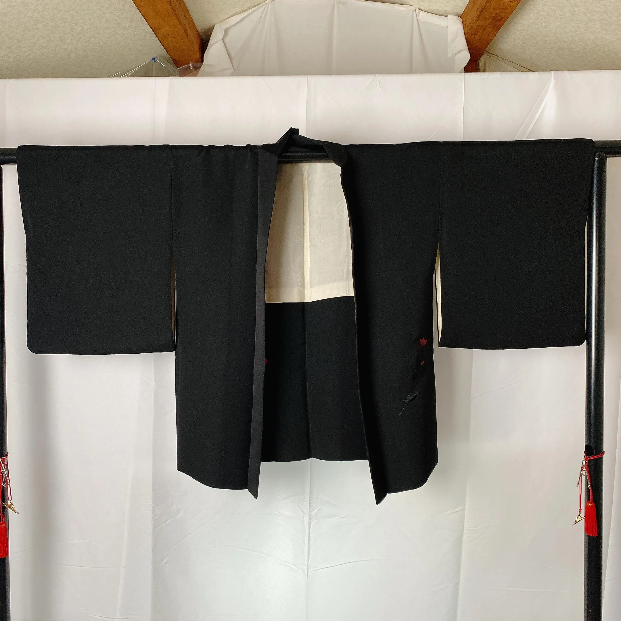 Black Ebaori, Japanese Haori, Pink Flower, Stain, Women's Jacket, Cardigan, Casual Layer, Versatile top, Housewear, Kimono