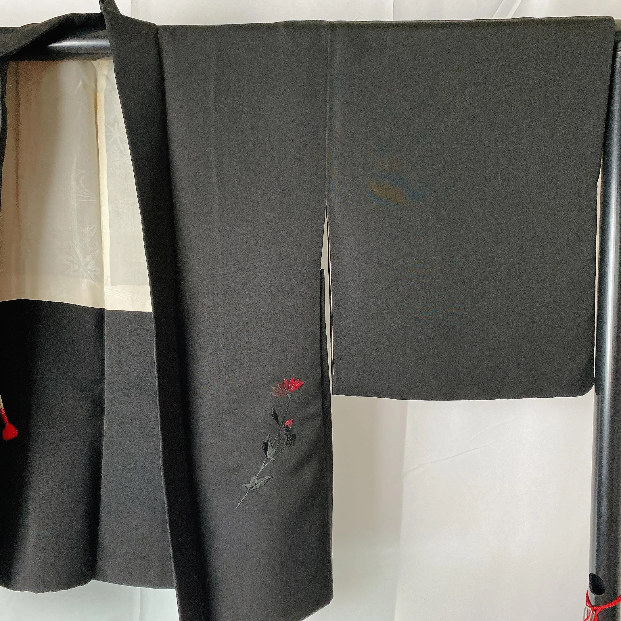 Black Ebaori, Japanese Haori, Pink Flower, Stain, Women's Jacket, Cardigan, Casual Layer, Versatile top, Housewear, Kimono