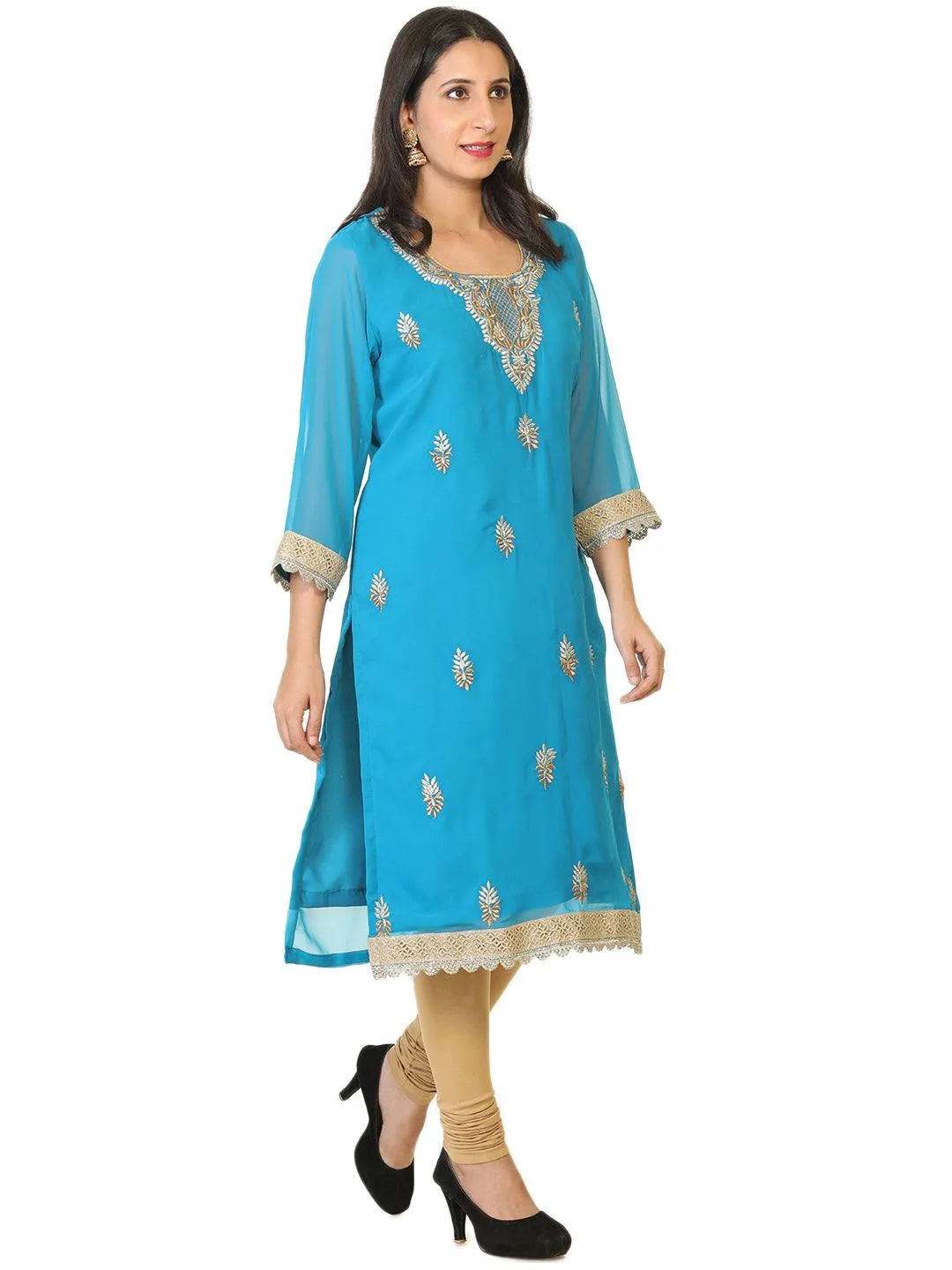 Blue Colored Georgette Tunic / Kurti with Zari Work