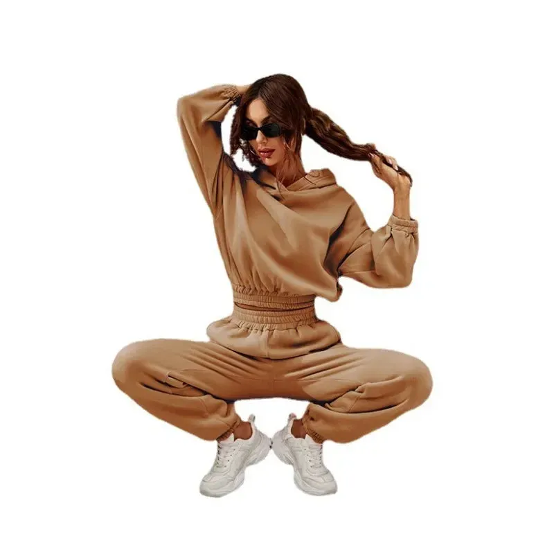 Bonnyshow  Long New European and American Style Hooded Women's Fashion Hoodie Set for Women