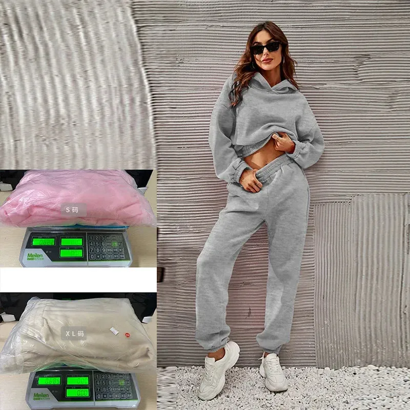 Bonnyshow  Long New European and American Style Hooded Women's Fashion Hoodie Set for Women