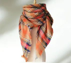 Caramel & Pumpkin Orange Blanket Scarf/ Oversized Scarf/ Women Scarf/ Gifts for Her/ Women Shawl/ Bridesmaid Scarf/ Fall Scarf/Gifts Shawls/ Bridesmaid Shawl/ Plaid Shawl Gift