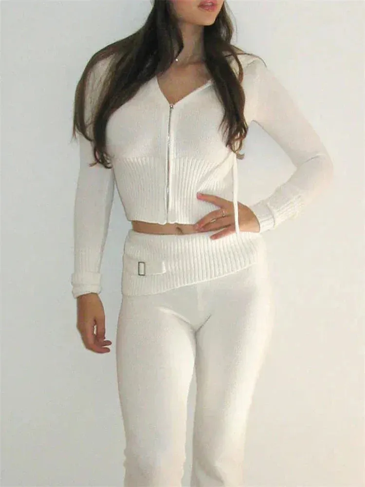ChicMy Knit Fashion 2 Piece-Set Trousers Hoodie Tracksuit Women Crop top Knitwear And Women's Pants Sets Female Trousers Outfits