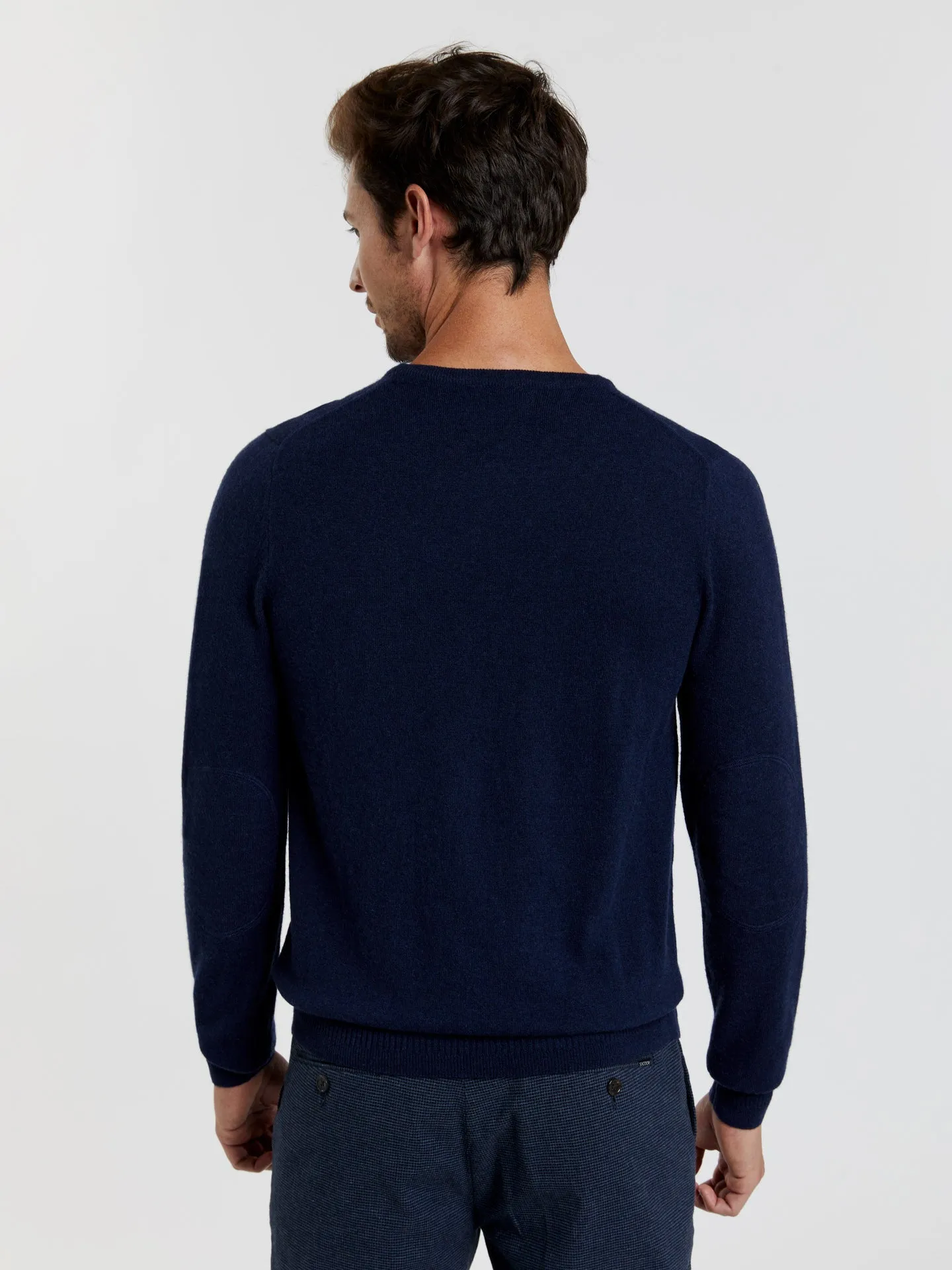 Crew neck sweater with elbow patches