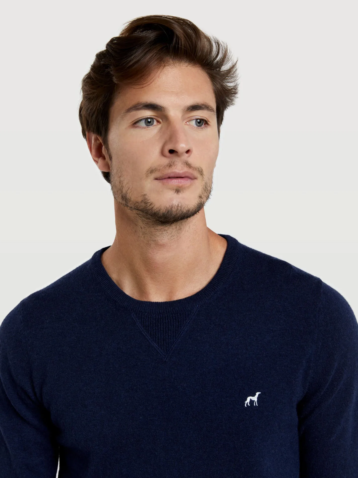 Crew neck sweater with elbow patches