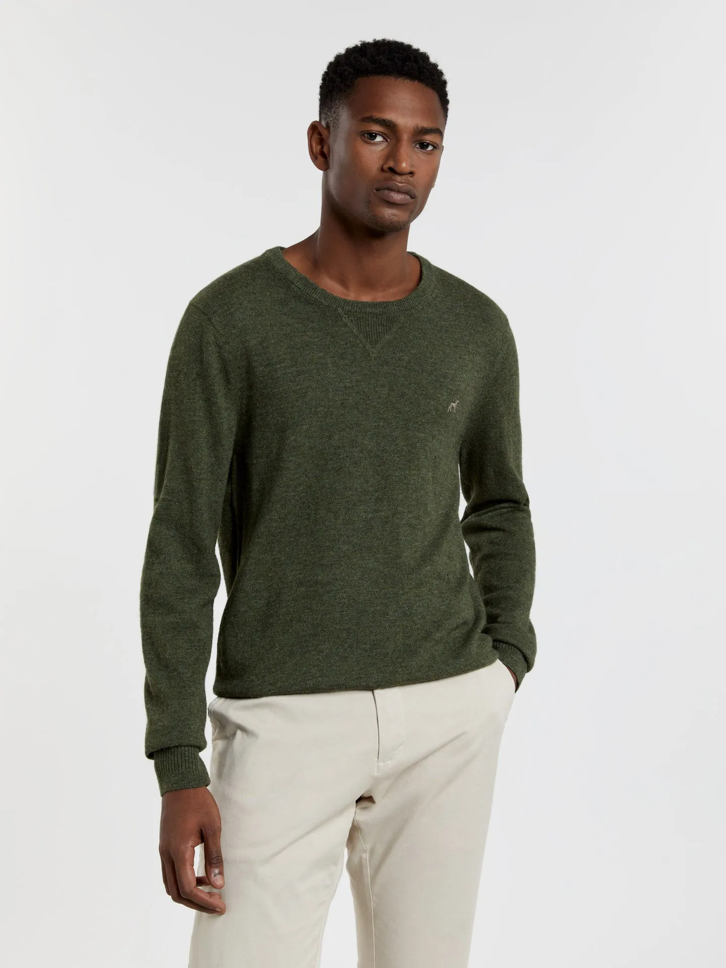 Crew neck sweater with elbow patches