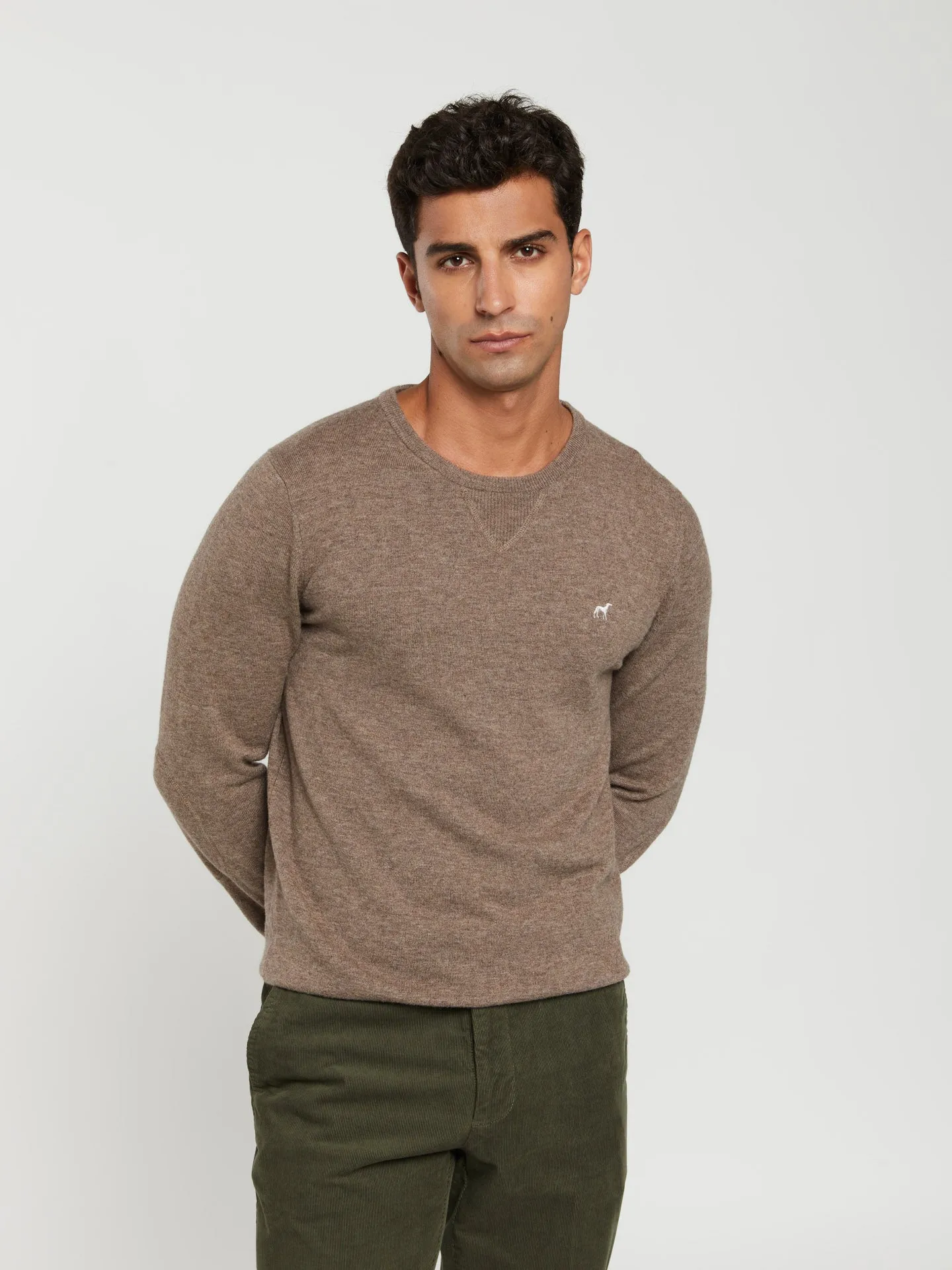 Crew neck sweater with elbow patches