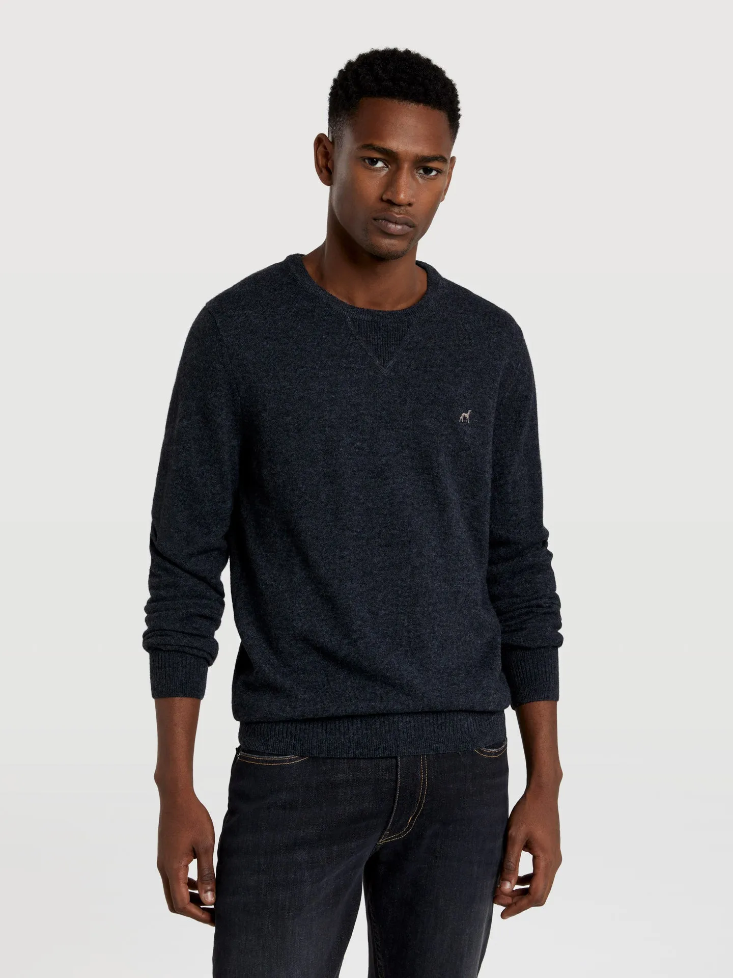 Crew neck sweater with elbow patches
