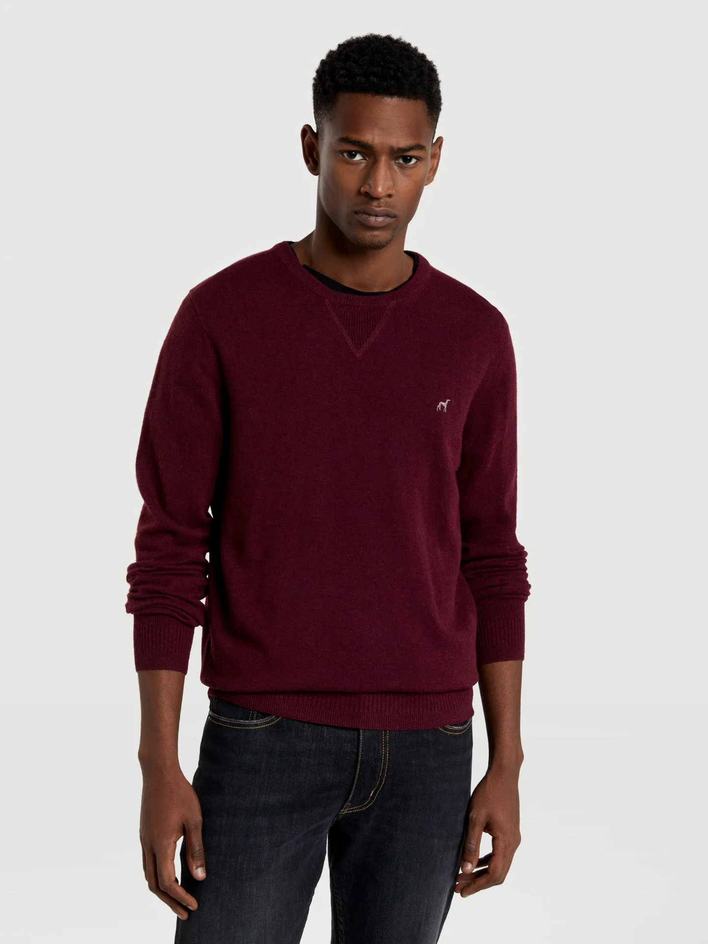 Crew neck sweater with elbow patches