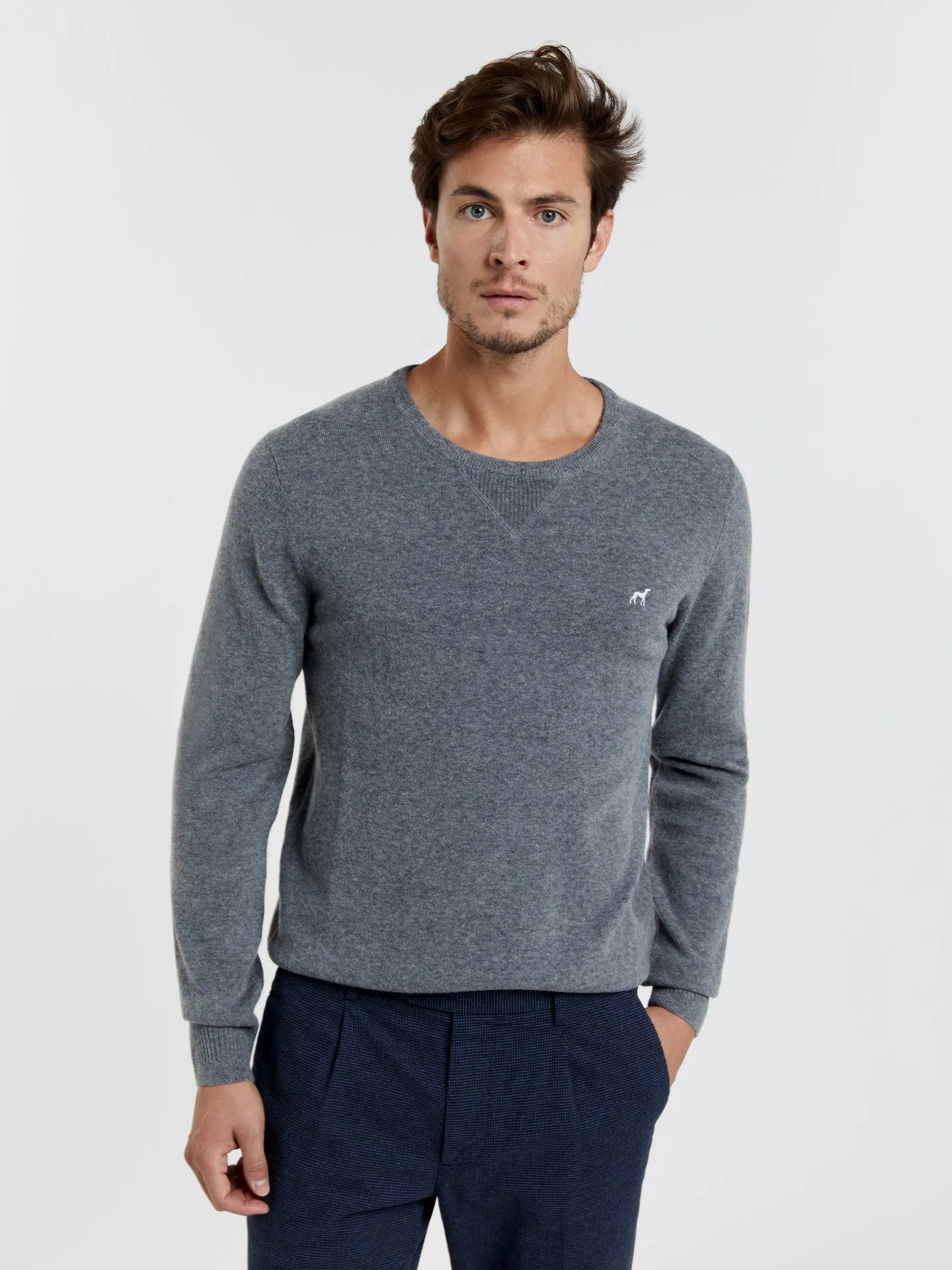 Crew neck sweater with elbow patches