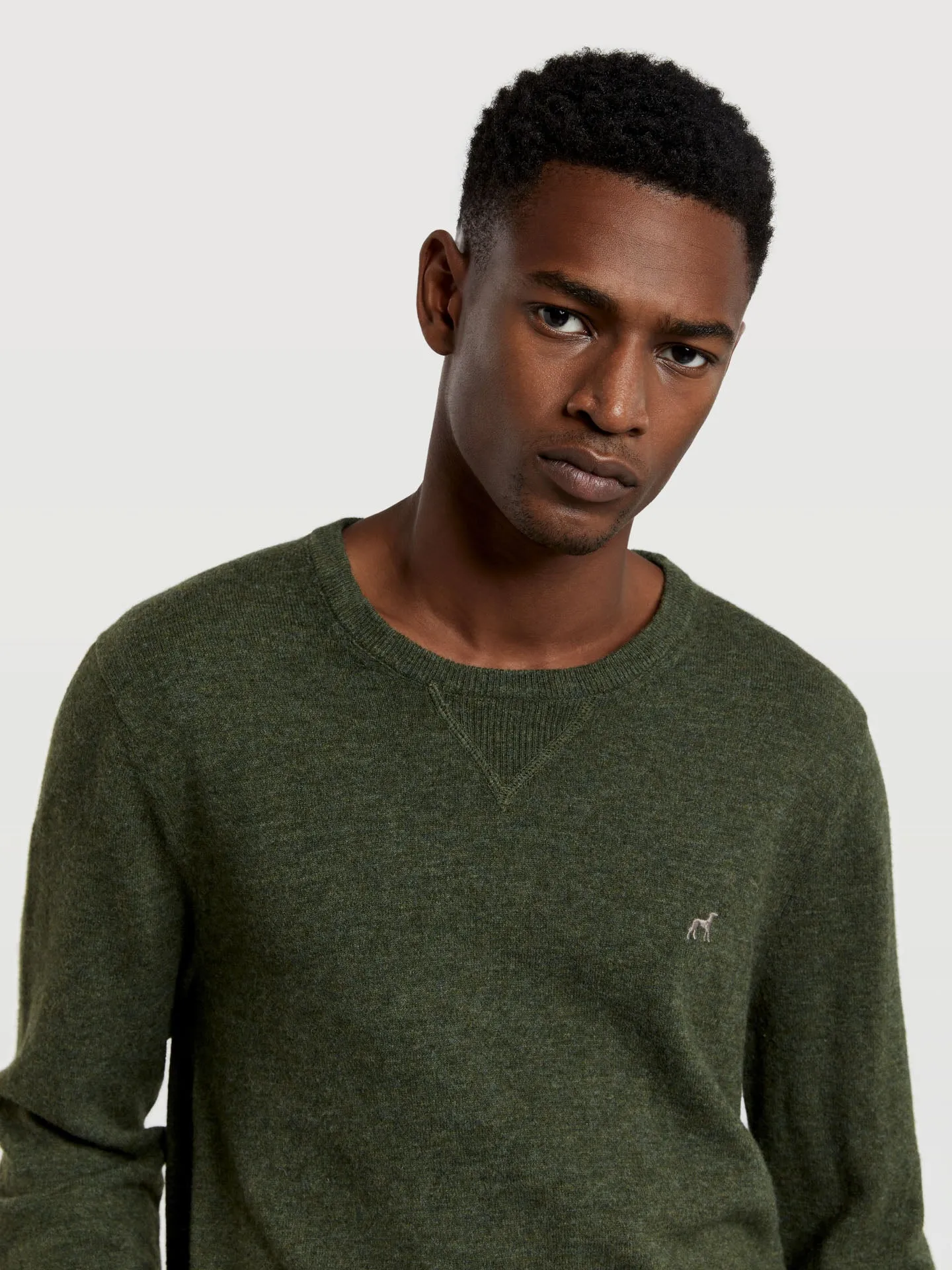 Crew neck sweater with elbow patches