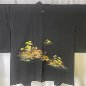 Ebaori, Black Haori, Japanese Garden, Kuro-eba, Cardigan, Women's Jacket, Silk Long outer, Casual Layer, Versatile, Kimono, Elegant Wear