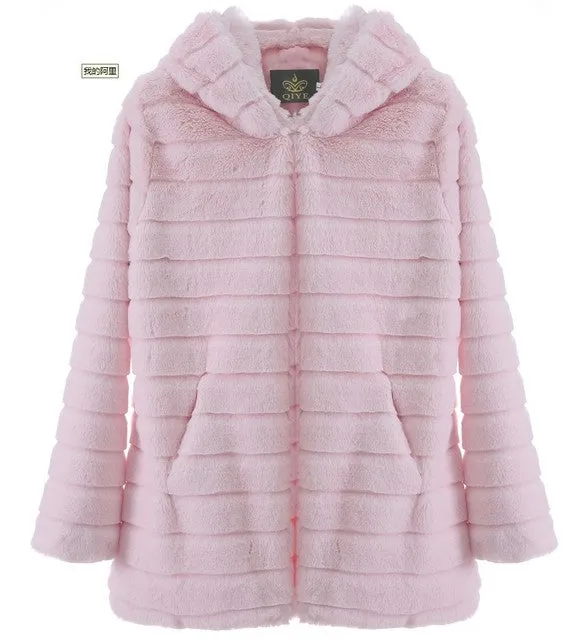 Faux Fur Hooded Long Coat Jacket S-5XL and 6 Colors