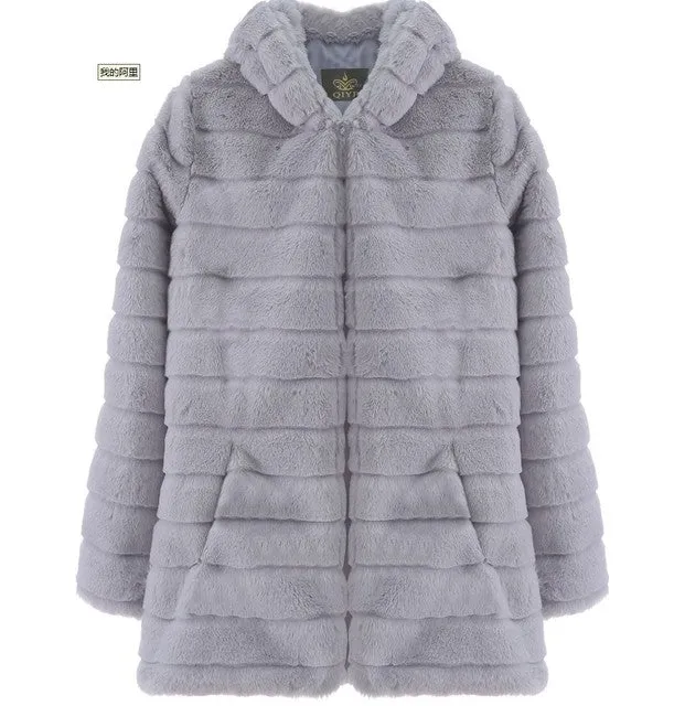 Faux Fur Hooded Long Coat Jacket S-5XL and 6 Colors