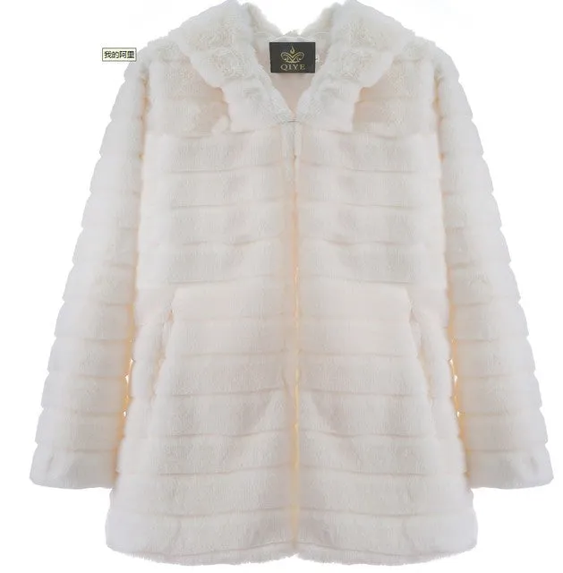 Faux Fur Hooded Long Coat Jacket S-5XL and 6 Colors