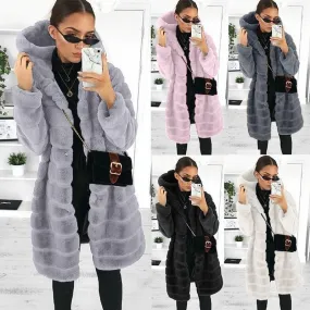 Faux Fur Hooded Long Coat Jacket S-5XL and 6 Colors