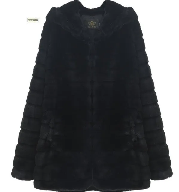 Faux Fur Hooded Long Coat Jacket S-5XL and 6 Colors