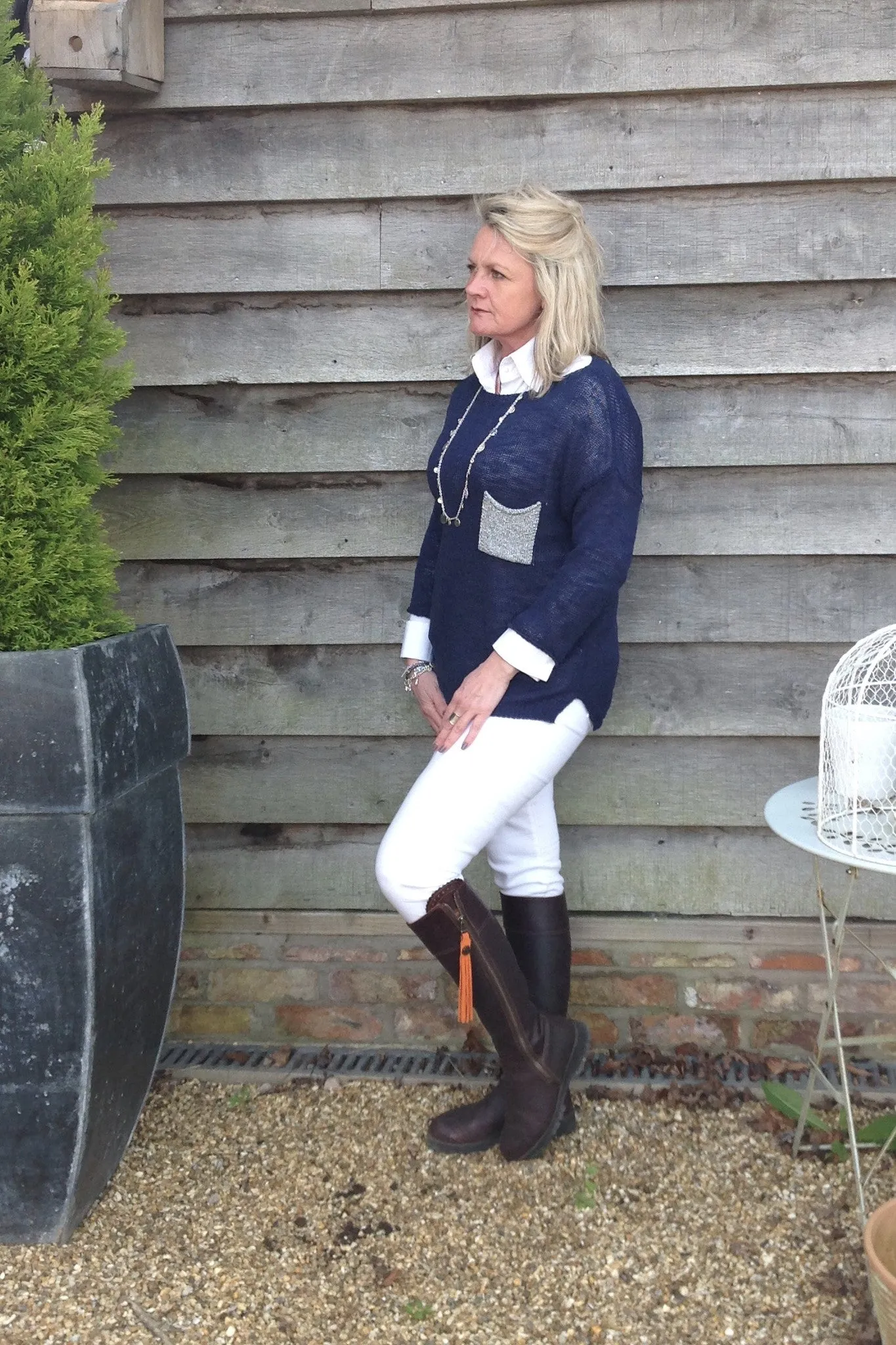 Ischia Patch Pocket Jumper in Navy