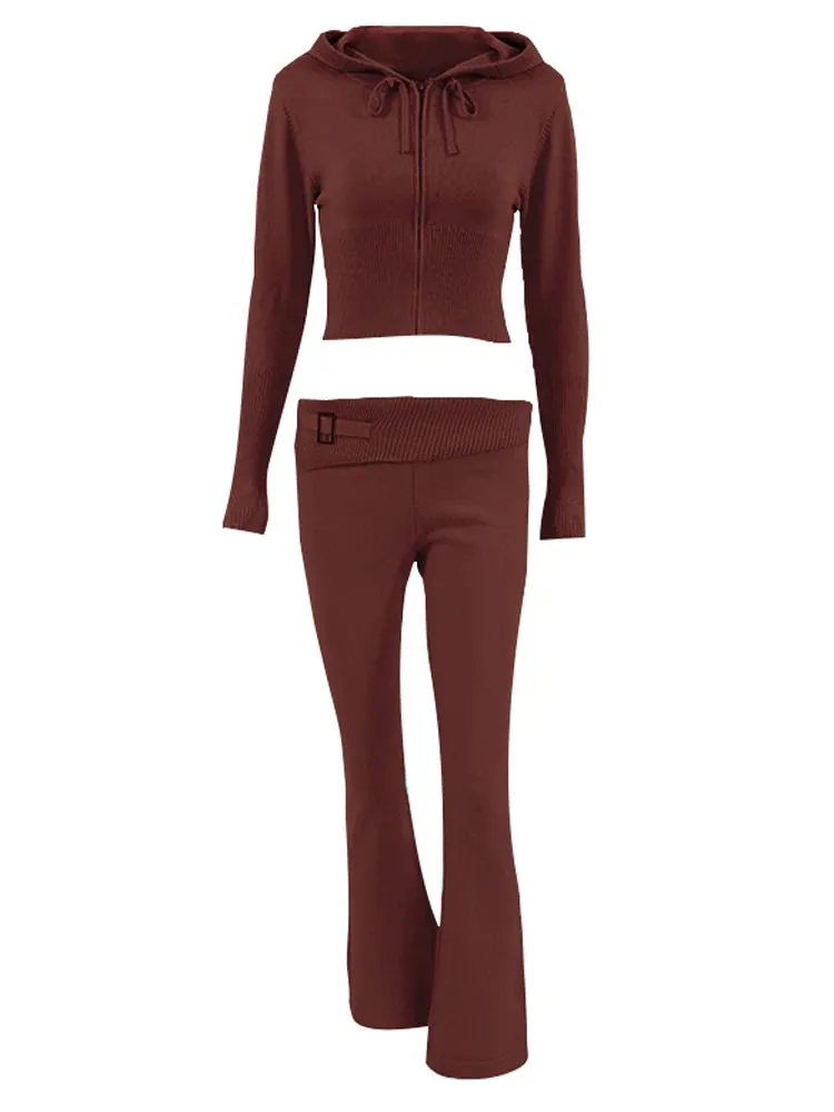 Knit Fashion 2 Piece-Set Trousers Hoodie Tracksuit Women Crop top Knitwear And Women's Pants Sets Female Trousers Outfits