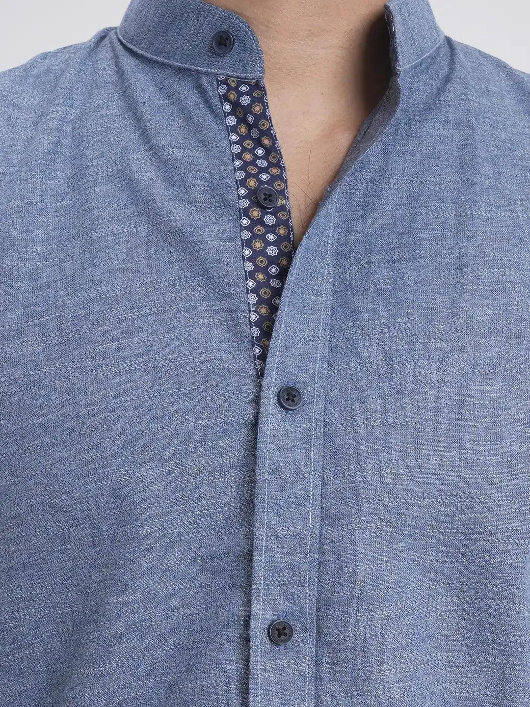 Men's Band Collar Casual Full Sleeve Shirt