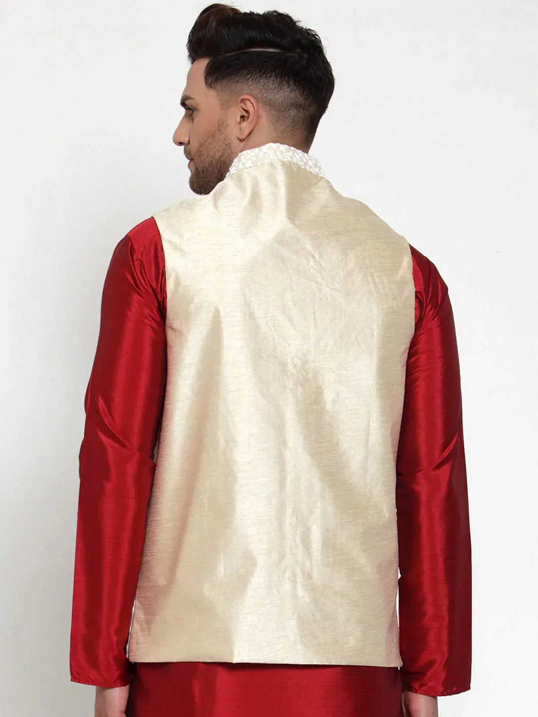 Men'S Beige Embroidered Nehru Jacket