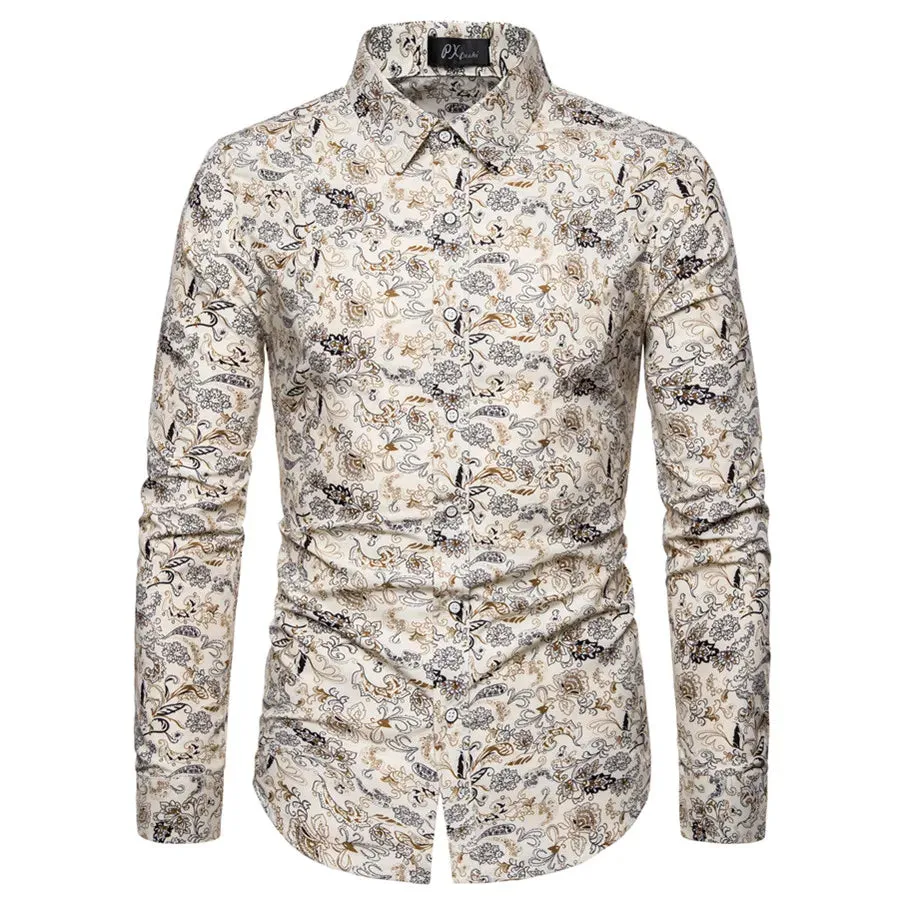 Men's Floral Print Vacation Style Lapel Long Sleeve Shirt