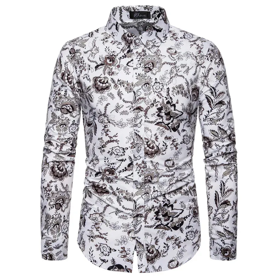 Men's Floral Print Vacation Style Lapel Long Sleeve Shirt