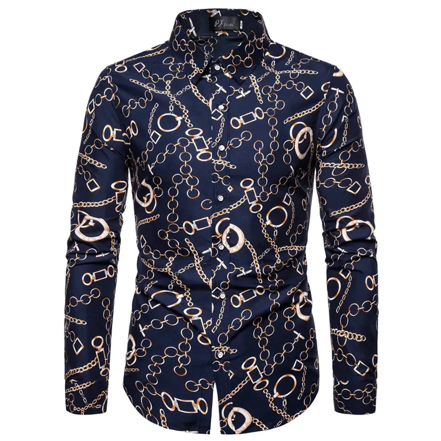 Men's Floral Print Vacation Style Lapel Long Sleeve Shirt