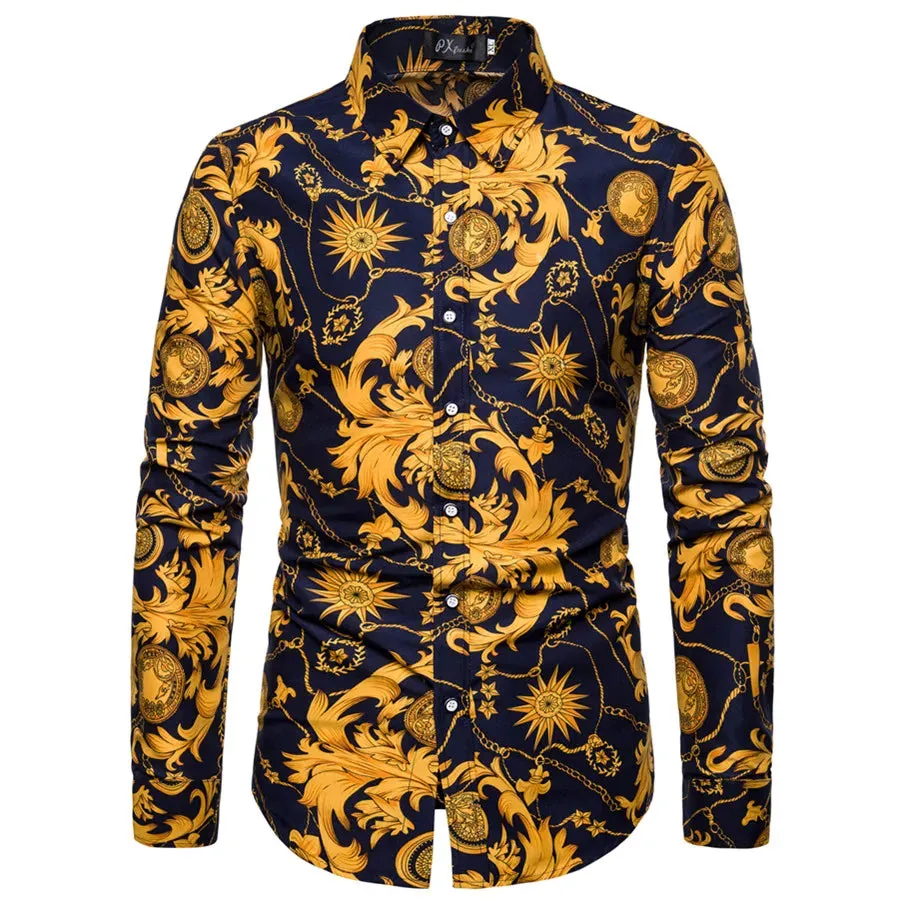 Men's Floral Print Vacation Style Lapel Long Sleeve Shirt