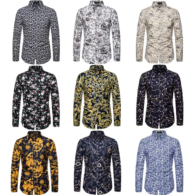 Men's Floral Print Vacation Style Lapel Long Sleeve Shirt