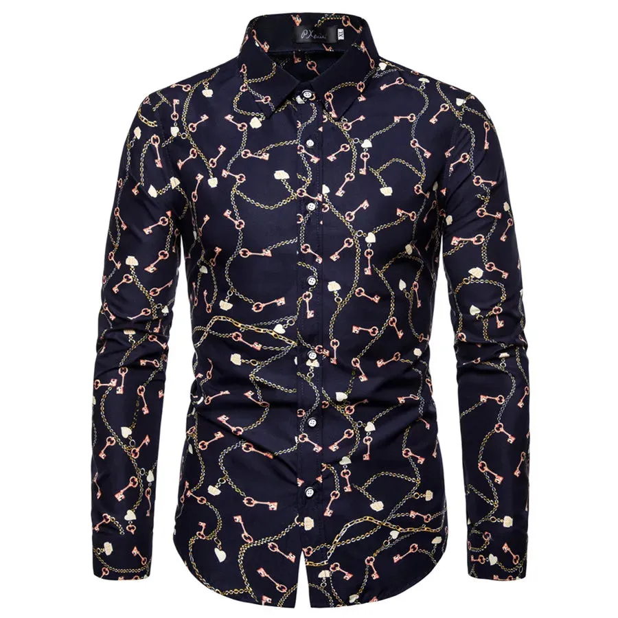 Men's Floral Print Vacation Style Lapel Long Sleeve Shirt