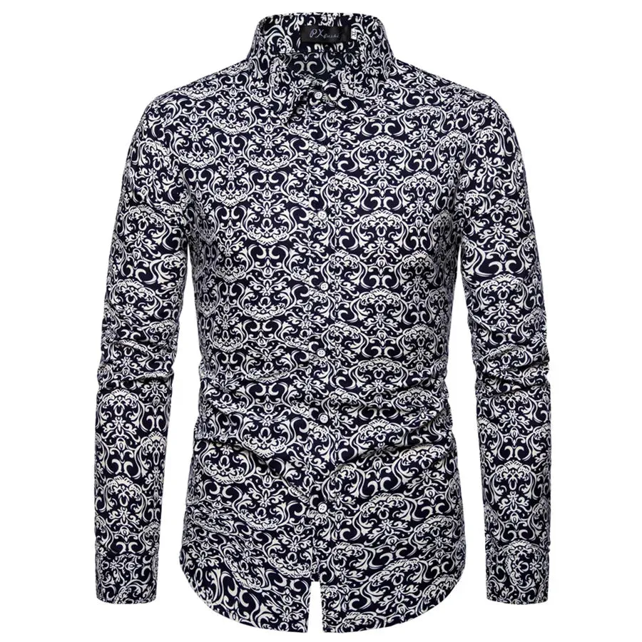 Men's Floral Print Vacation Style Lapel Long Sleeve Shirt