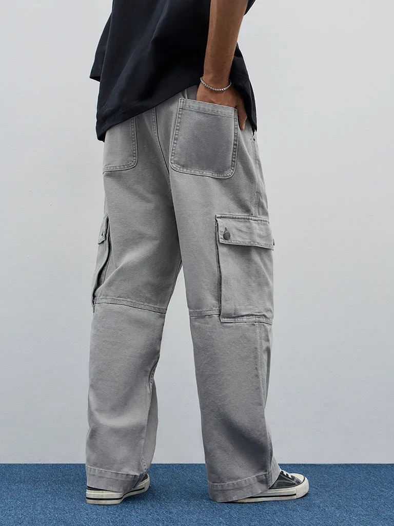 Nuon Grey  Cargo-Style Relaxed - Fit High - Rise Jeans