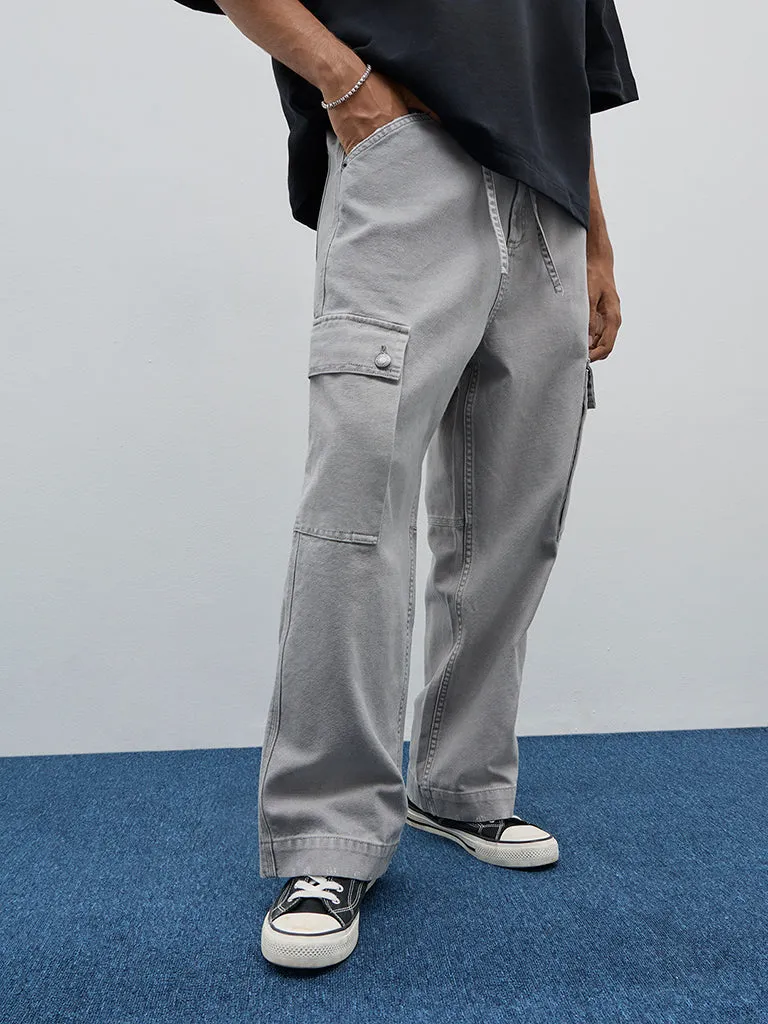 Nuon Grey  Cargo-Style Relaxed - Fit High - Rise Jeans