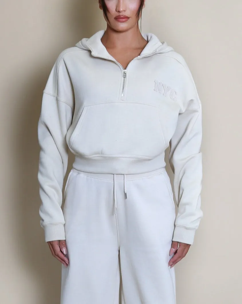 NYC Hooded Cropped Sweatshirt And Wide Leg Jogger Set