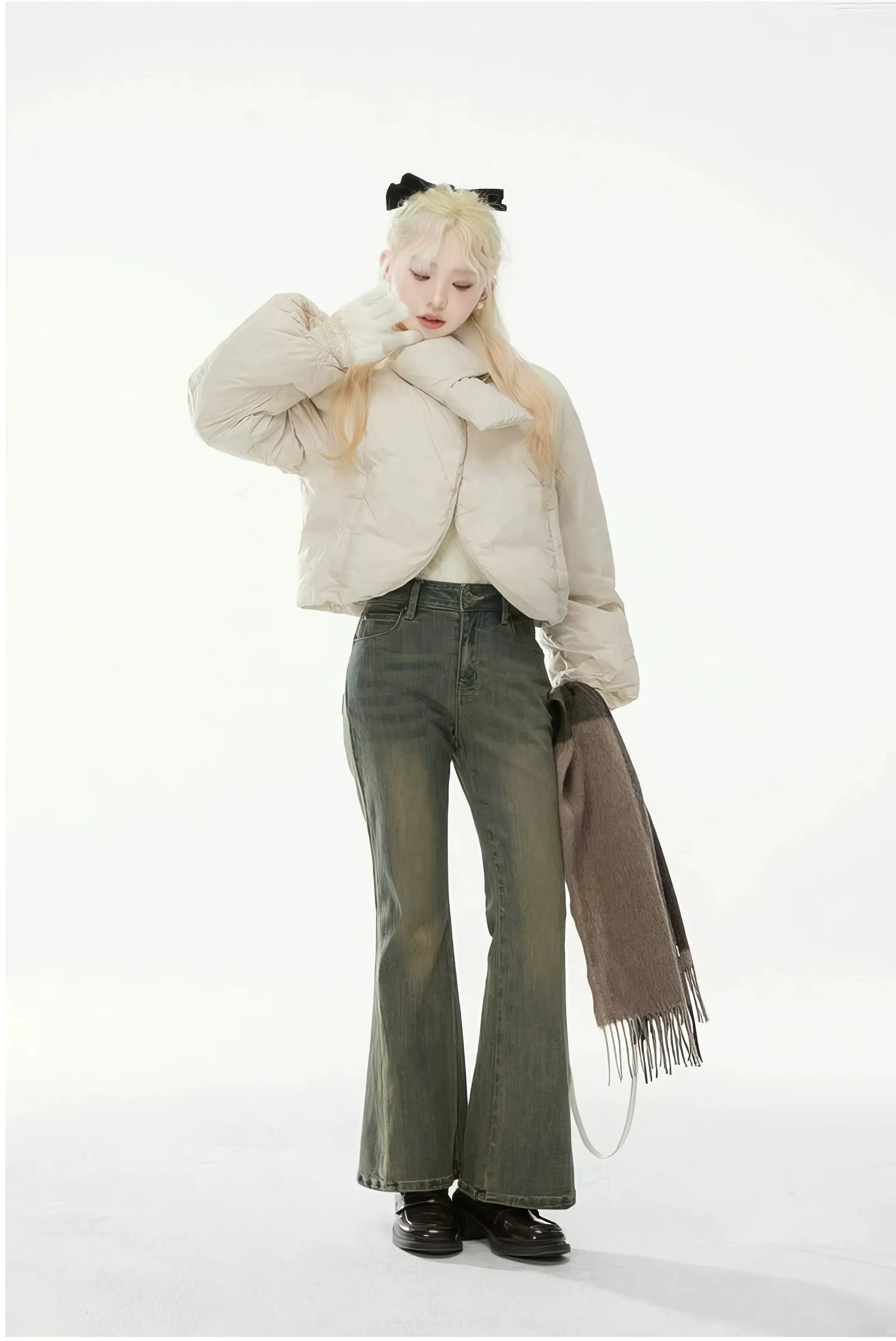 Puffer Wrap Scarf Collar Jacket