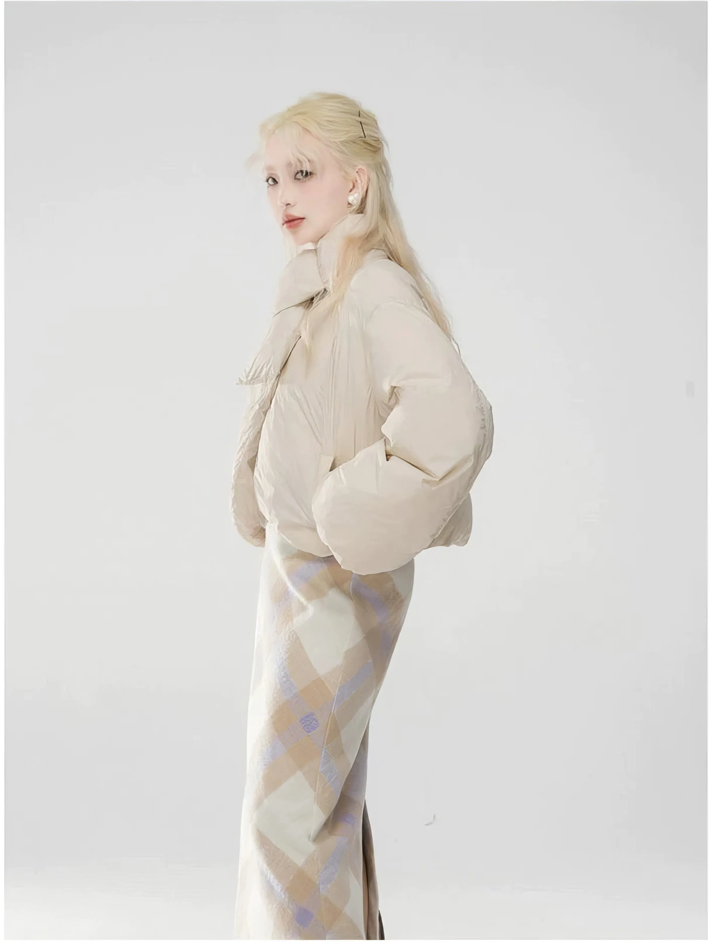 Puffer Wrap Scarf Collar Jacket