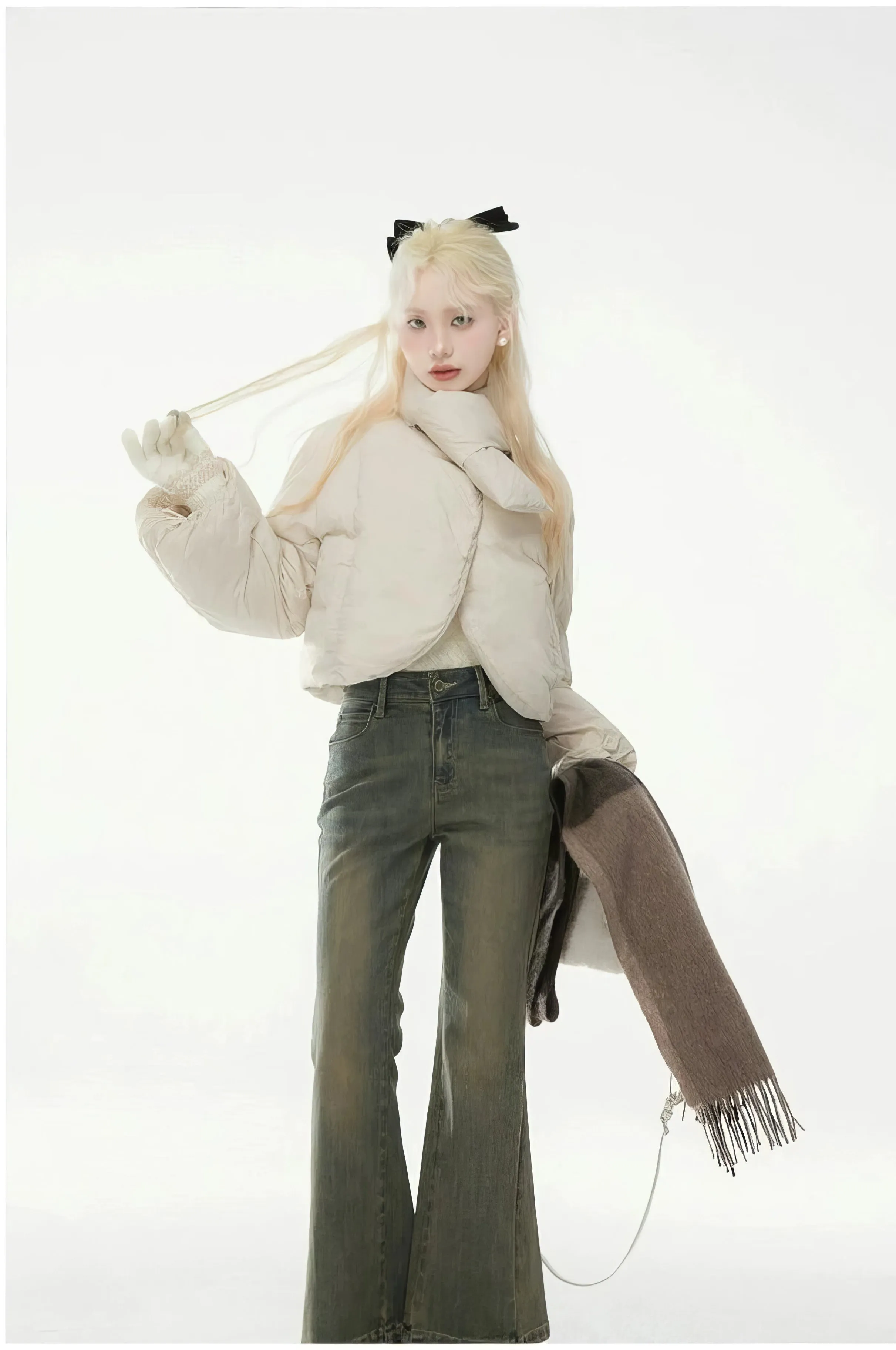 Puffer Wrap Scarf Collar Jacket