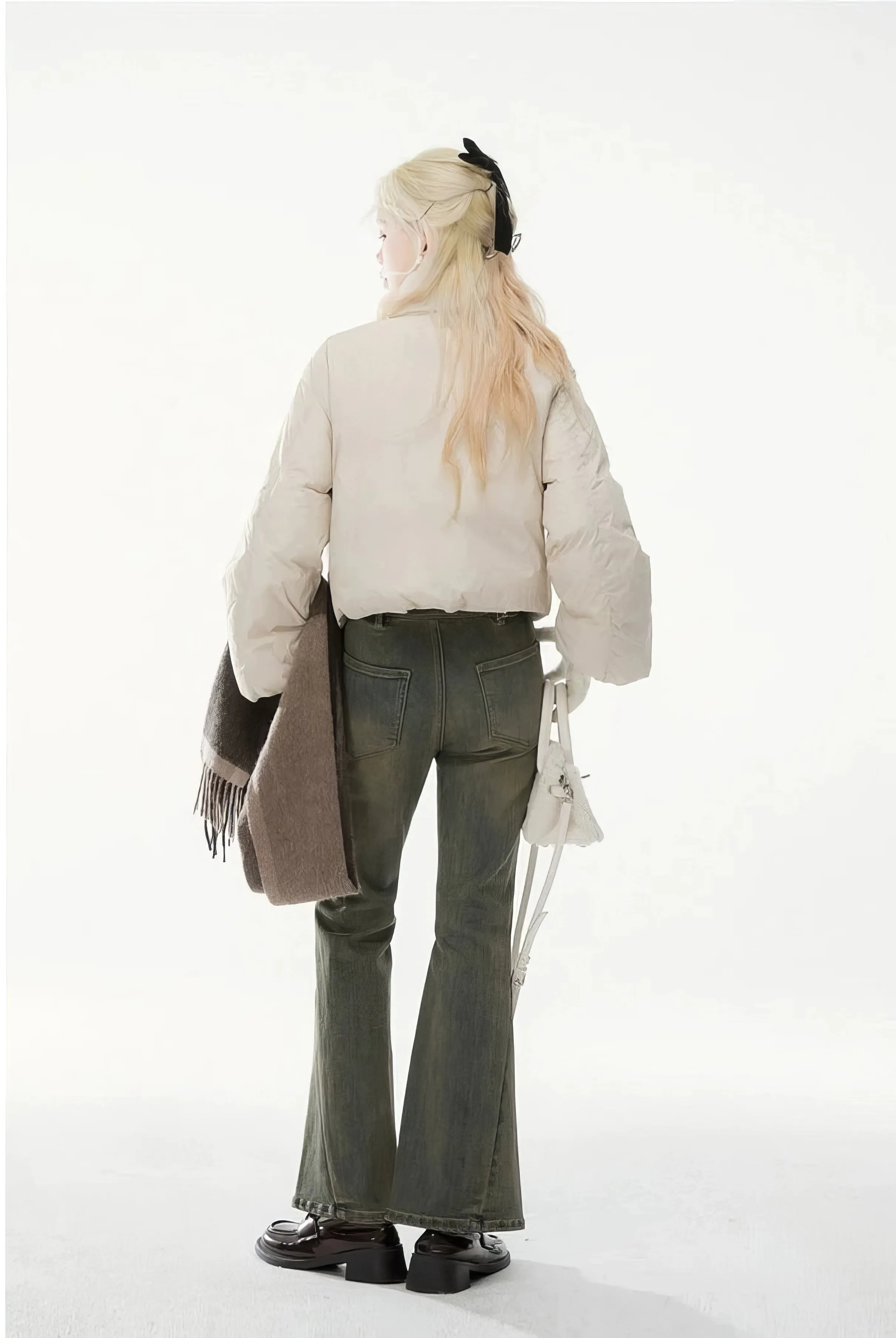 Puffer Wrap Scarf Collar Jacket