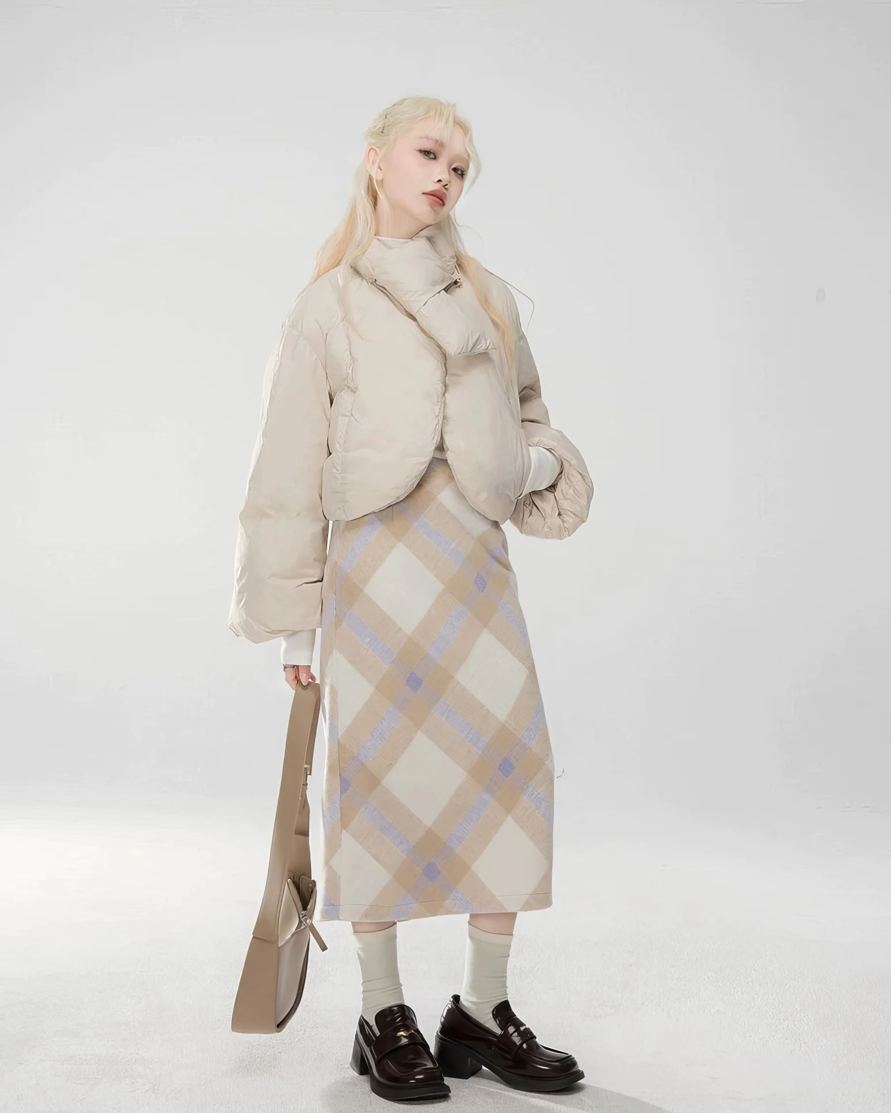 Puffer Wrap Scarf Collar Jacket