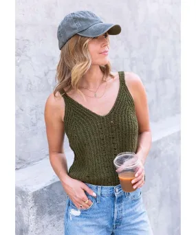 Rustic Ribbed Sweater Tank Top Military