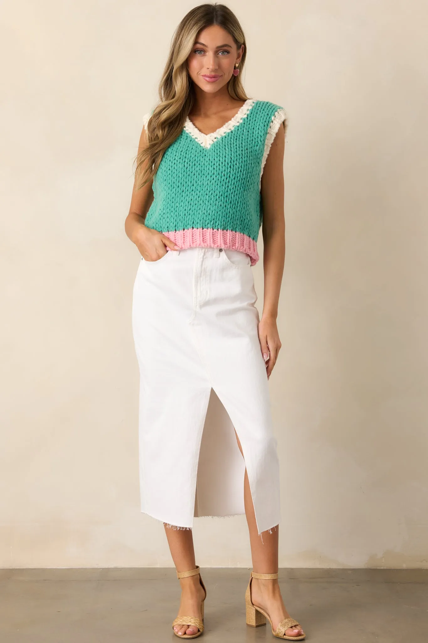 Sports Fan Green Knit Sweater Tank Top