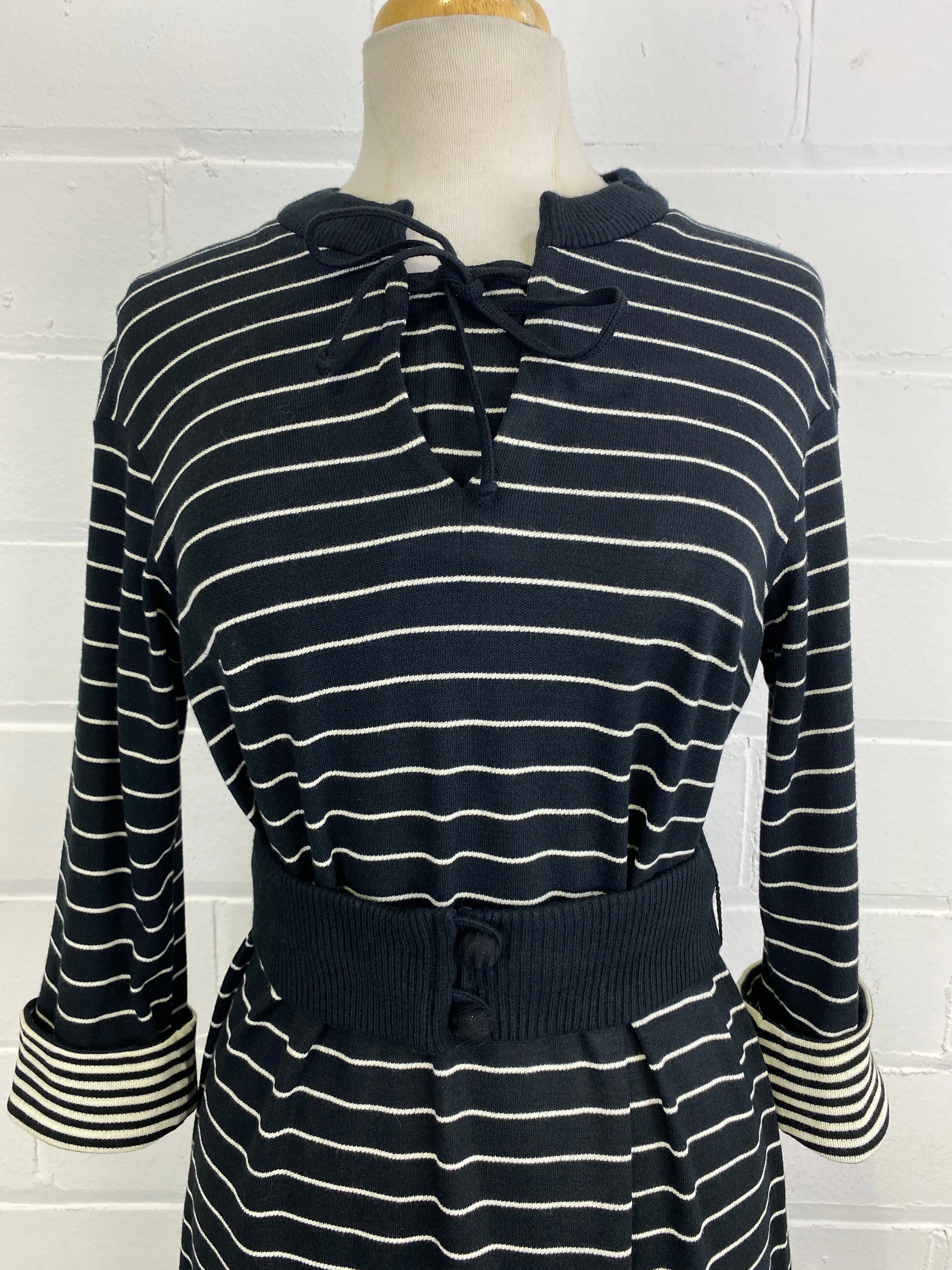Vintage 1980s Long Sleeve Striped Knit Dress, x2 Colours Available, M-L